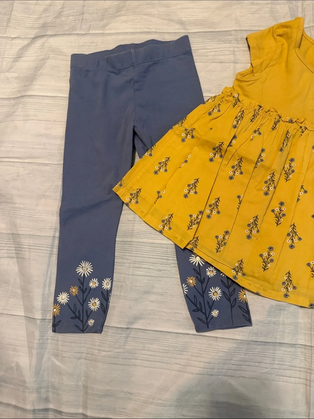 Savannah Girls Yellow Floral Dress & Blue Leggings Matching Set